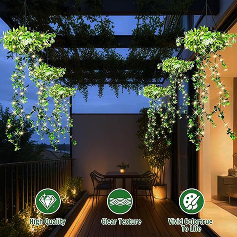 Moonval Outdoor Solar Hanging Plant Light, Faux Greenery Basket with Warm White LEDs