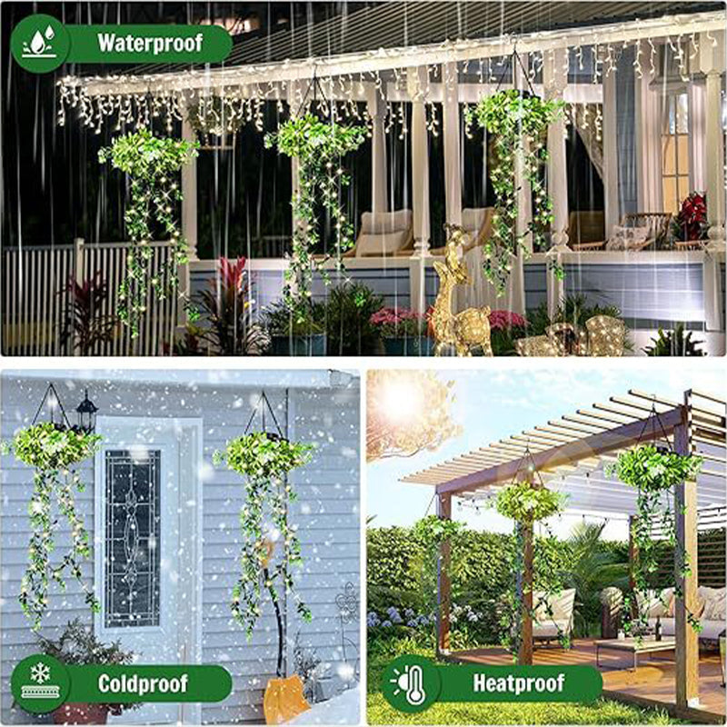 Moonval Outdoor Solar Hanging Plant Light, Faux Greenery Basket with Warm White LEDs