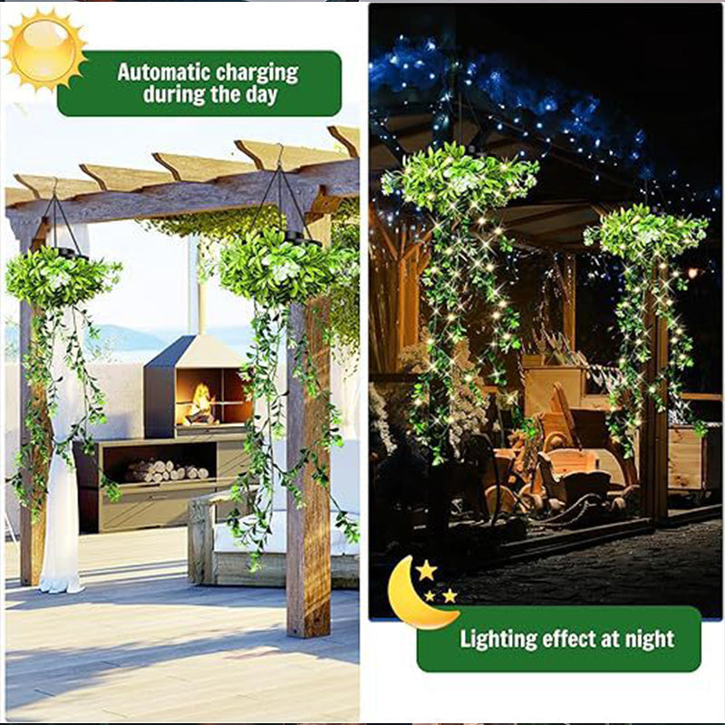 Moonval Outdoor Solar Hanging Plant Light, Faux Greenery Basket with Warm White LEDs