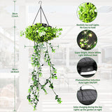 Moonval Outdoor Solar Hanging Plant Light, Faux Greenery Basket with Warm White LEDs