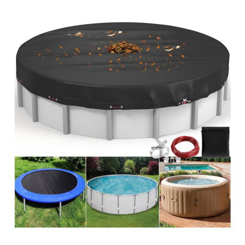 Moonval Above Ground Pool Cover, 210D Oxford Waterproof Protective Cover with Drawstring