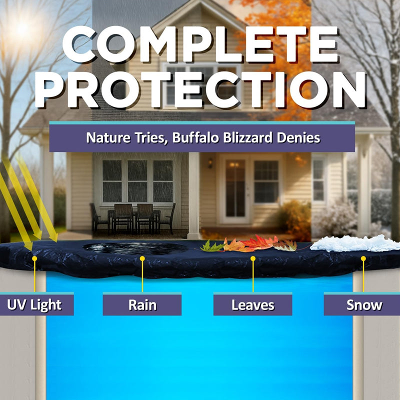 Moonval Above Ground Pool Cover, 210D Oxford Waterproof Protective Cover with Drawstring