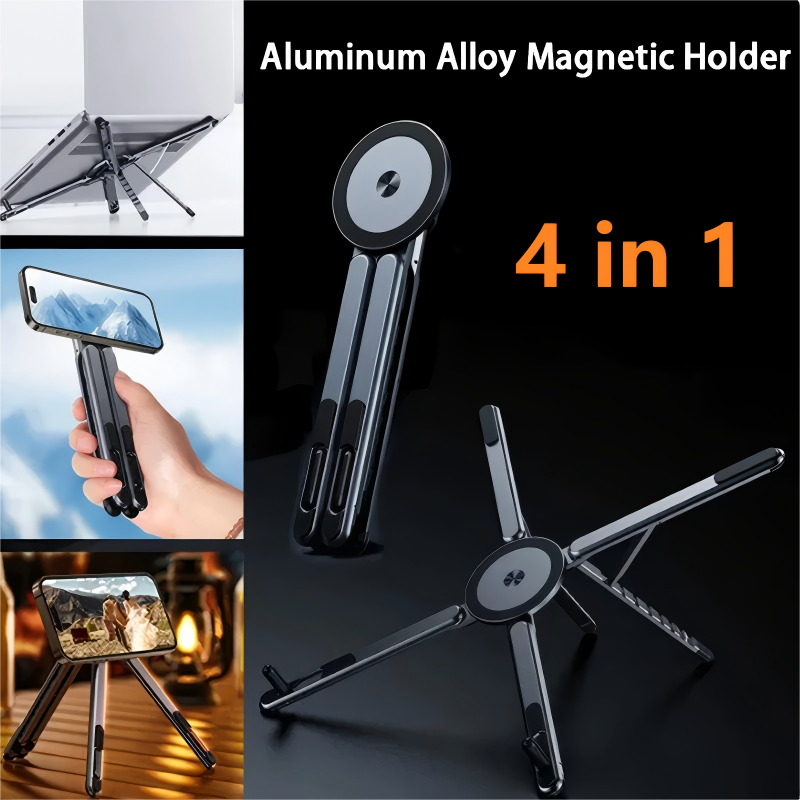 Moonval 4-in-1 Magnetic Phone Stand, Foldable Aluminum Desk & Handheld Holder for Smartphones