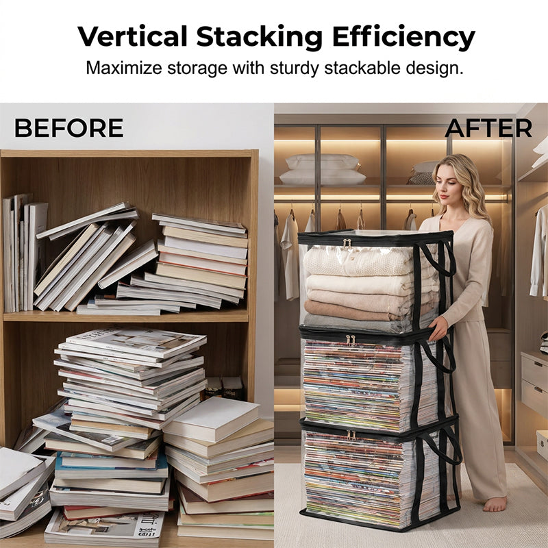Moonval Large-Capacity Storage Box, Clear Dustproof Stackable Organizer with Handles
