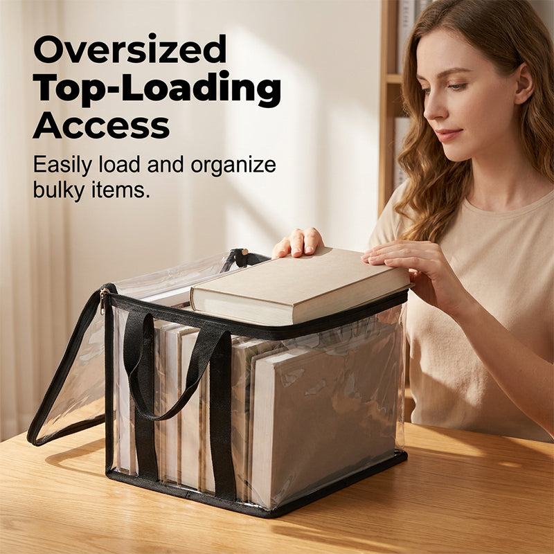 Moonval Large-Capacity Storage Box, Clear Dustproof Stackable Organizer with Handles