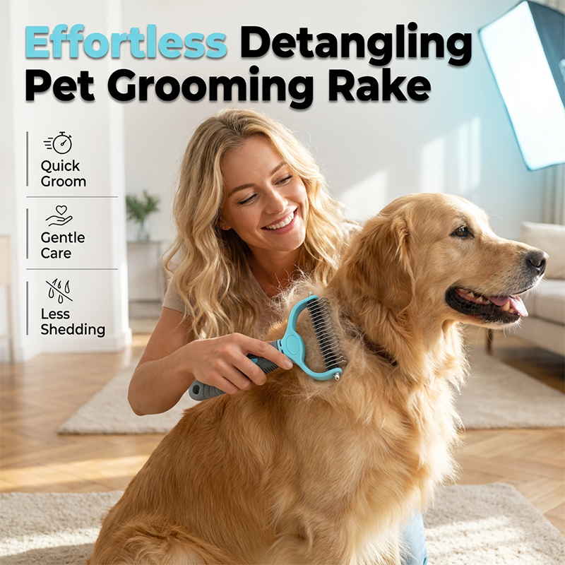 Moonval Dog Grooming Brush, Professional Deshedding & Detangling Undercoat Brush for Dogs