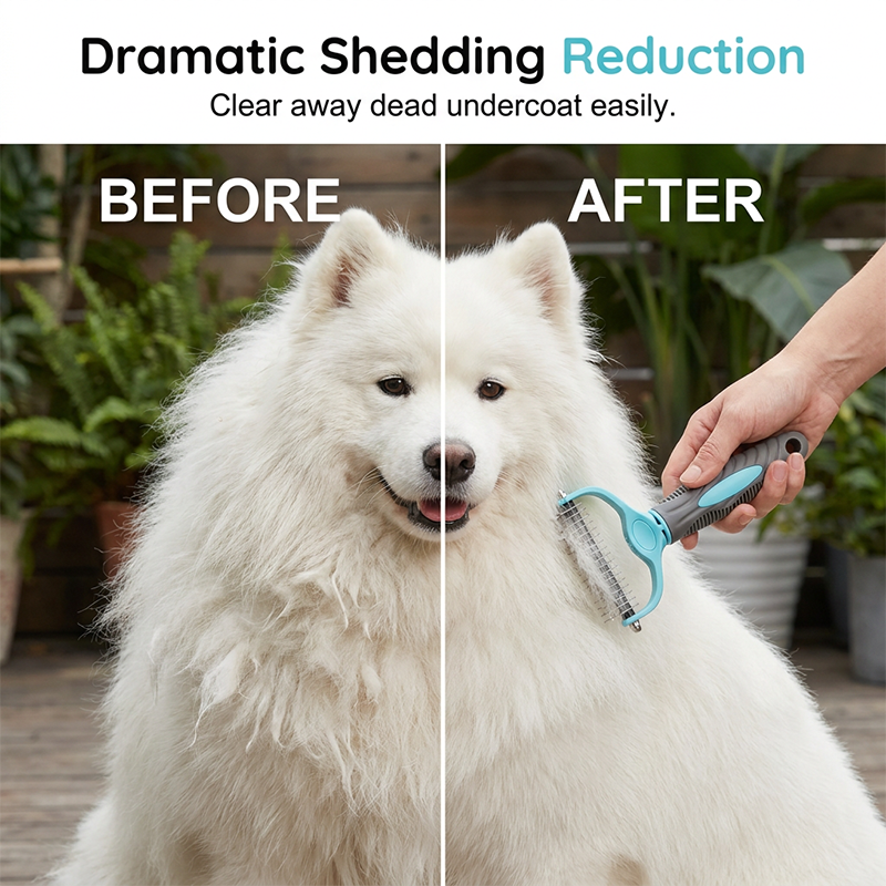 Moonval Dog Grooming Brush, Professional Deshedding & Detangling Undercoat Brush for Dogs