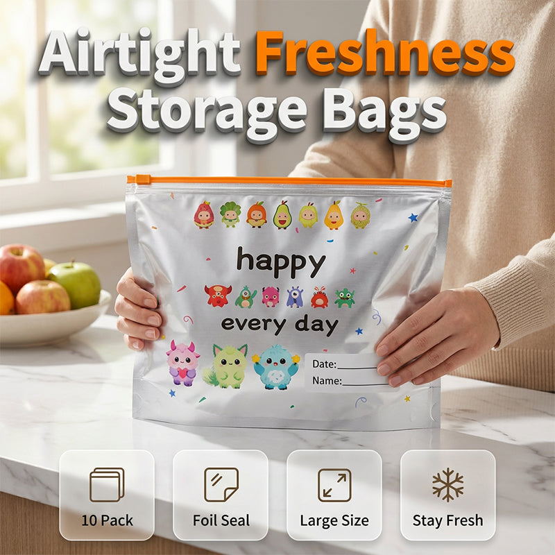 Moonval Reusable Aluminum Foil Storage Bags, 10-Piece Sealable Food Storage & Freezer Bag Set