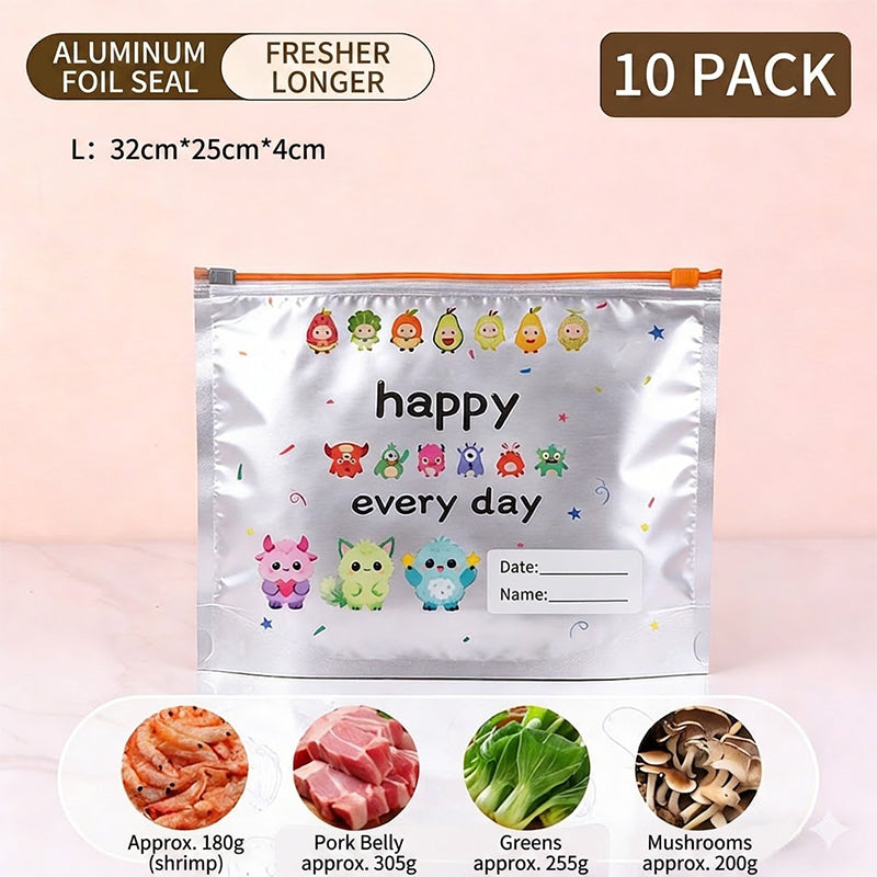 Moonval Reusable Aluminum Foil Storage Bags, 10-Piece Sealable Food Storage & Freezer Bag Set
