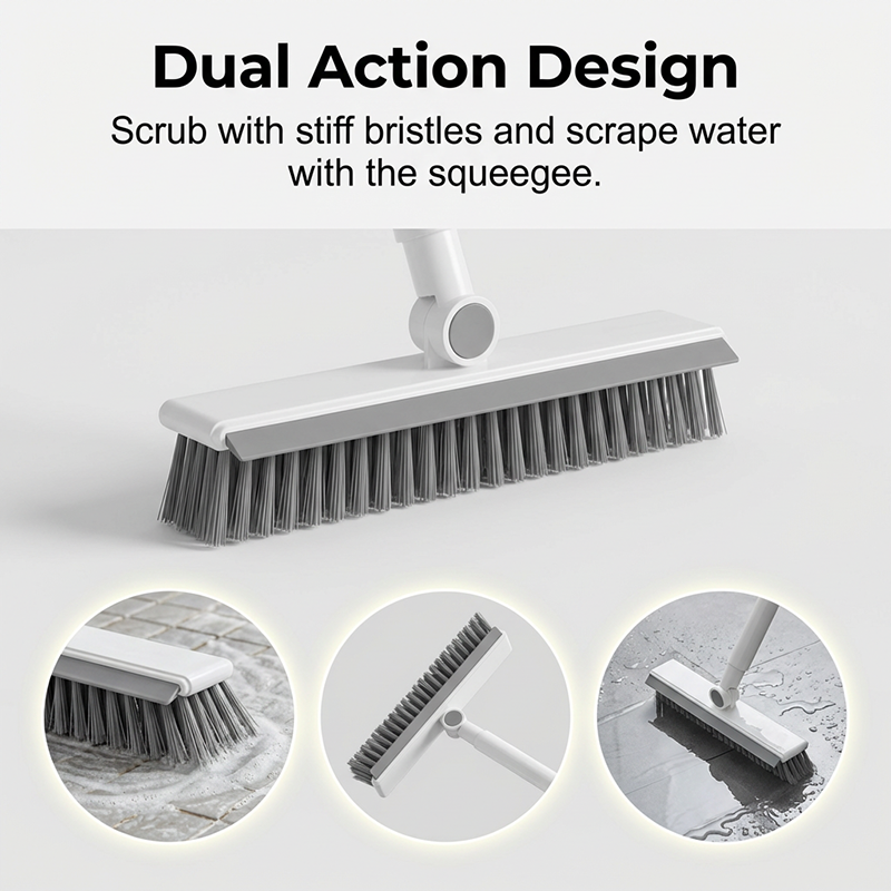 Moonval 2-in-1 Floor Scrub Brush with Squeegee, Long Handle Tile & Grout Cleaning Brush