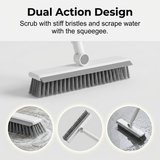 Moonval 2-in-1 Floor Scrub Brush with Squeegee, Long Handle Tile & Grout Cleaning Brush