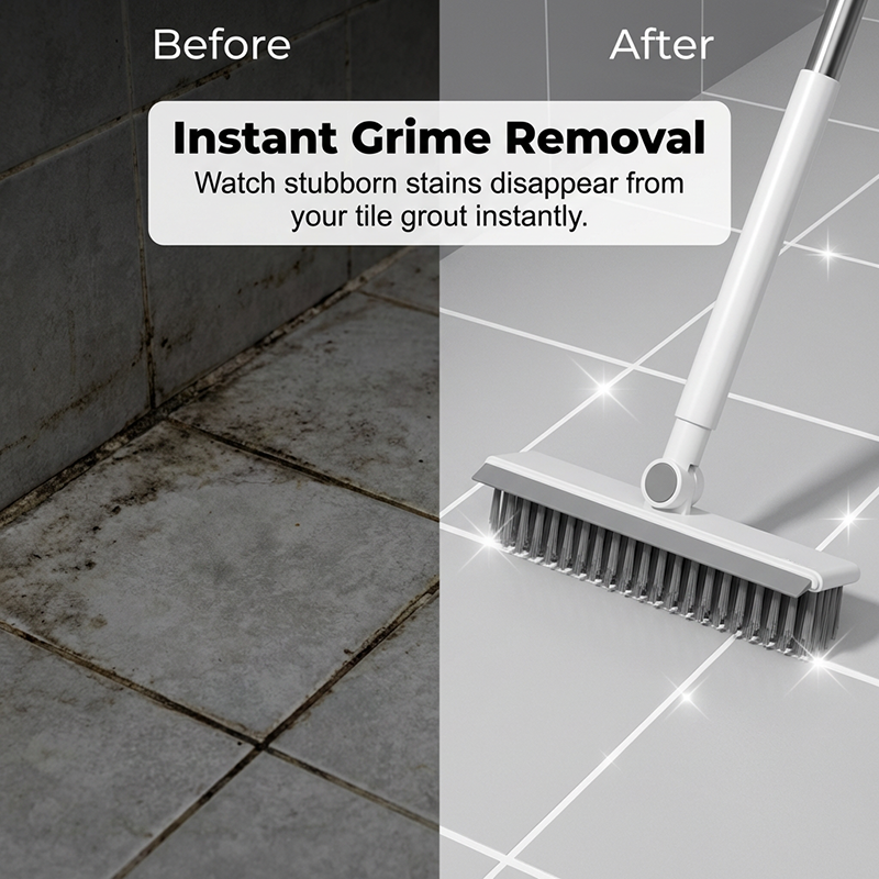 Moonval 2-in-1 Floor Scrub Brush with Squeegee, Long Handle Tile & Grout Cleaning Brush