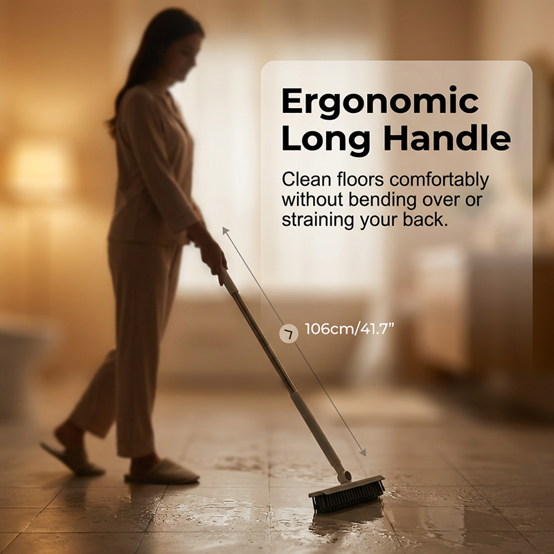 Moonval 2-in-1 Floor Scrub Brush with Squeegee, Long Handle Tile & Grout Cleaning Brush