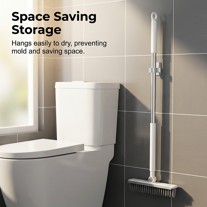 Moonval 2-in-1 Floor Scrub Brush with Squeegee, Long Handle Tile & Grout Cleaning Brush