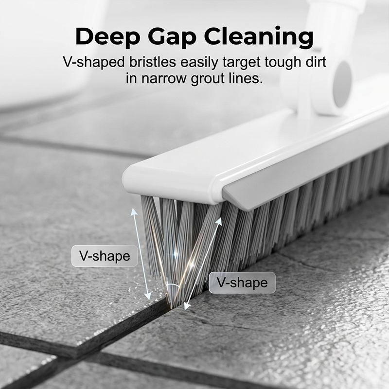 Moonval 2-in-1 Floor Scrub Brush with Squeegee, Long Handle Tile & Grout Cleaning Brush