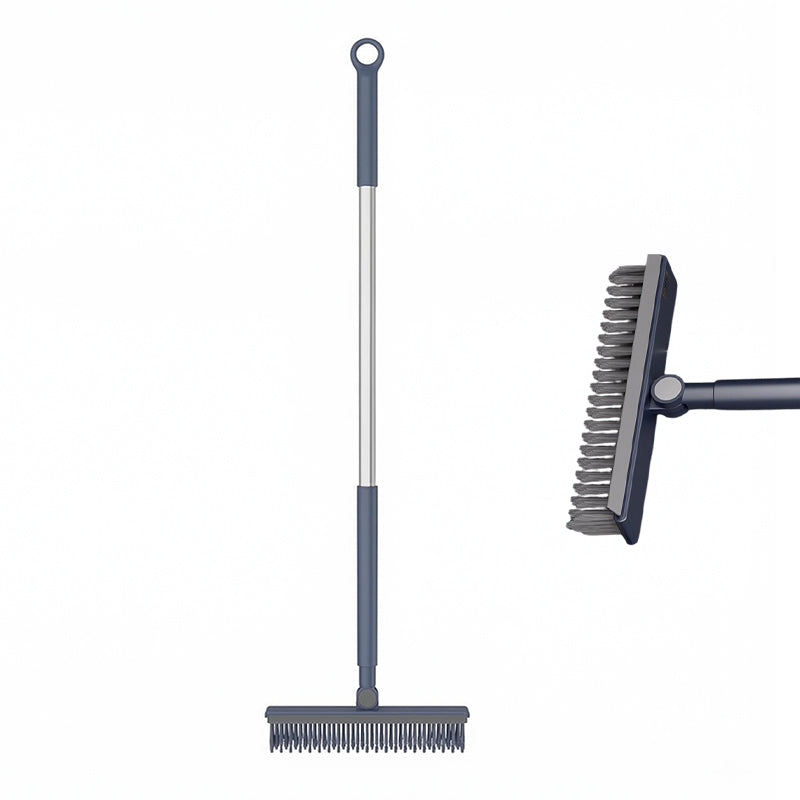 Moonval 2-in-1 Floor Scrub Brush with Squeegee, Long Handle Tile & Grout Cleaning Brush