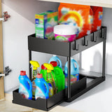 Moonval 2-Tier Under Sink Organizer with Sliding Drawer, Hooks & Hanging Cups