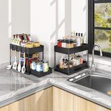 Moonval 2-Tier Under Sink Organizer with Sliding Drawer, Hooks & Hanging Cups