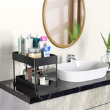 Moonval 2-Tier Under Sink Organizer with Sliding Drawer, Hooks & Hanging Cups