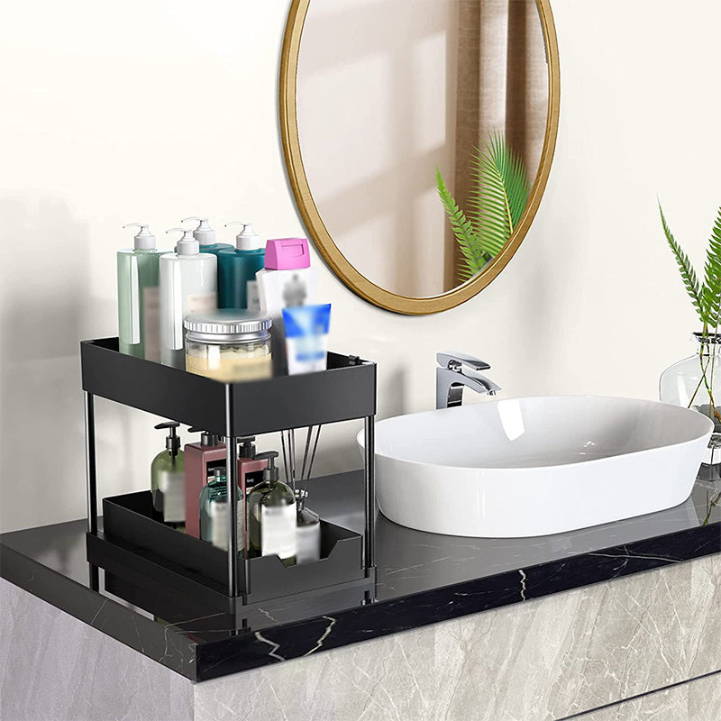 Moonval 2-Tier Under Sink Organizer with Sliding Drawer, Hooks & Hanging Cups