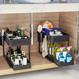 Moonval 2-Tier Under Sink Organizer with Sliding Drawer, Hooks & Hanging Cups