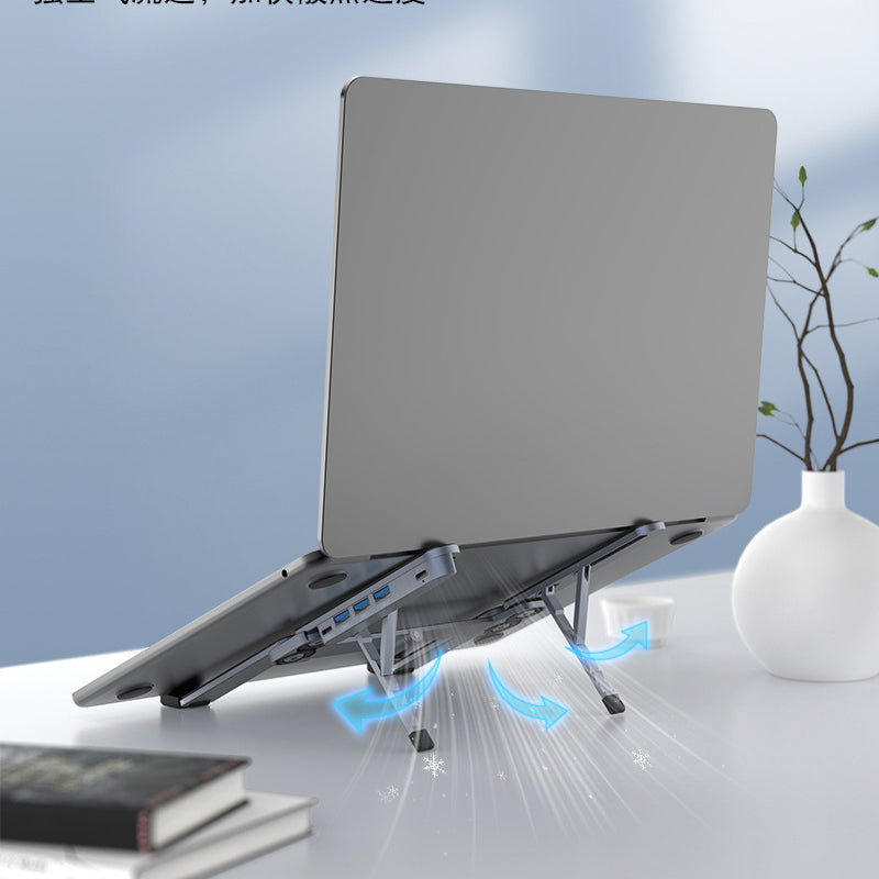 Moonval Adjustable Aluminum Laptop Stand with 4-Port USB Hub, Foldable 6-Level Notebook Riser