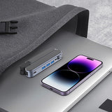 Moonval Adjustable Aluminum Laptop Stand with 4-Port USB Hub, Foldable 6-Level Notebook Riser