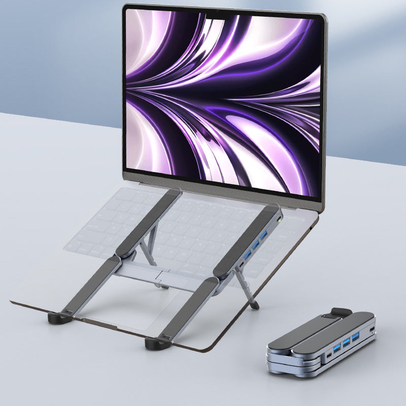 Moonval Adjustable Aluminum Laptop Stand with 4-Port USB Hub, Foldable 6-Level Notebook Riser