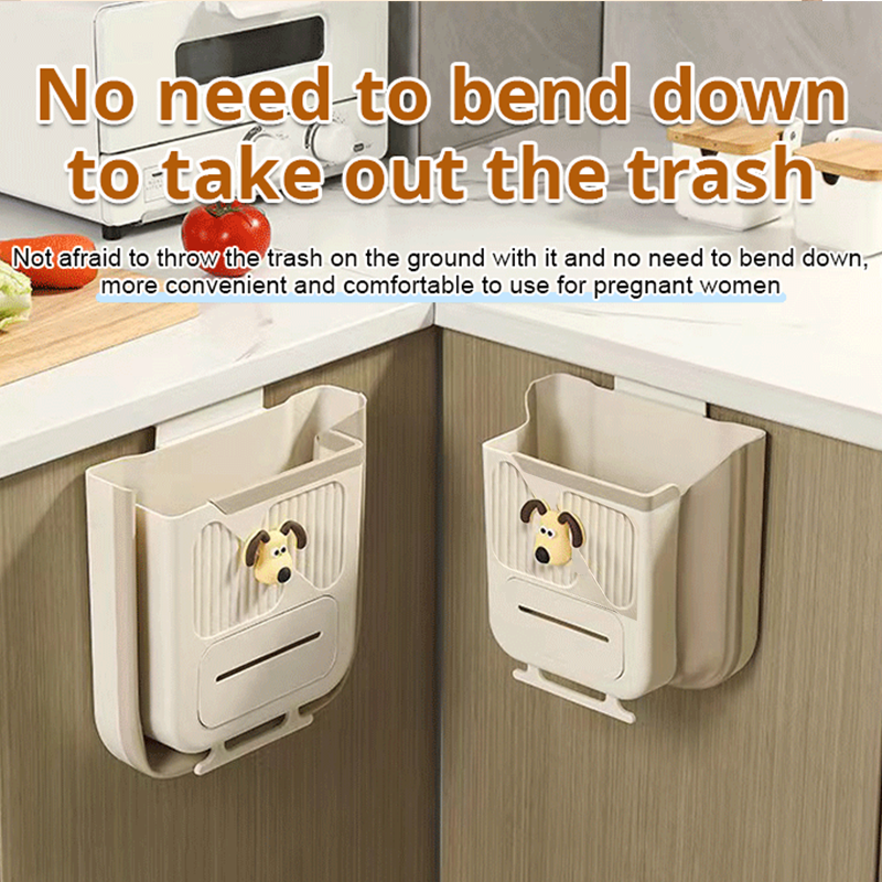 Moonval Foldable Hanging Kitchen Trash Bin, Cabinet Door Waste Bin with Bag Storage, 10L