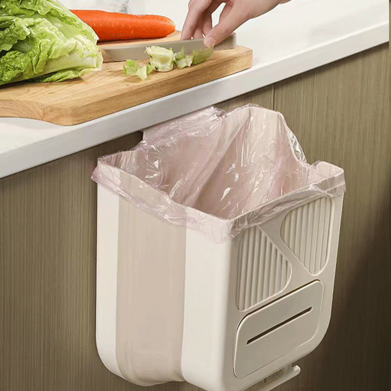 Moonval Foldable Hanging Kitchen Trash Bin, Cabinet Door Waste Bin with Bag Storage, 10L