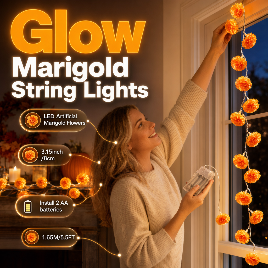 Moonval Artificial Marigold LED String Lights, 20-LED Waterproof Fairy Lights with 8 Lighting Modes