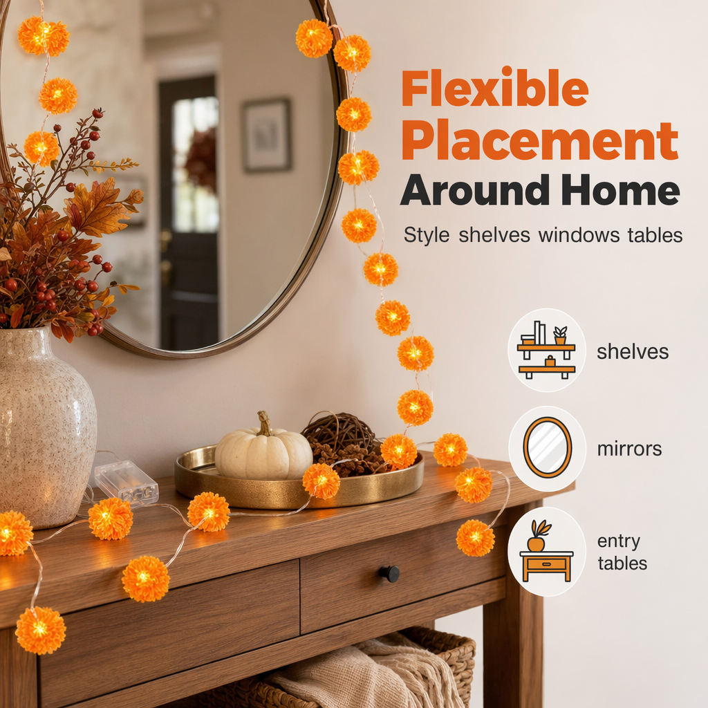 Moonval Artificial Marigold LED String Lights, 20-LED Waterproof Fairy Lights with 8 Lighting Modes