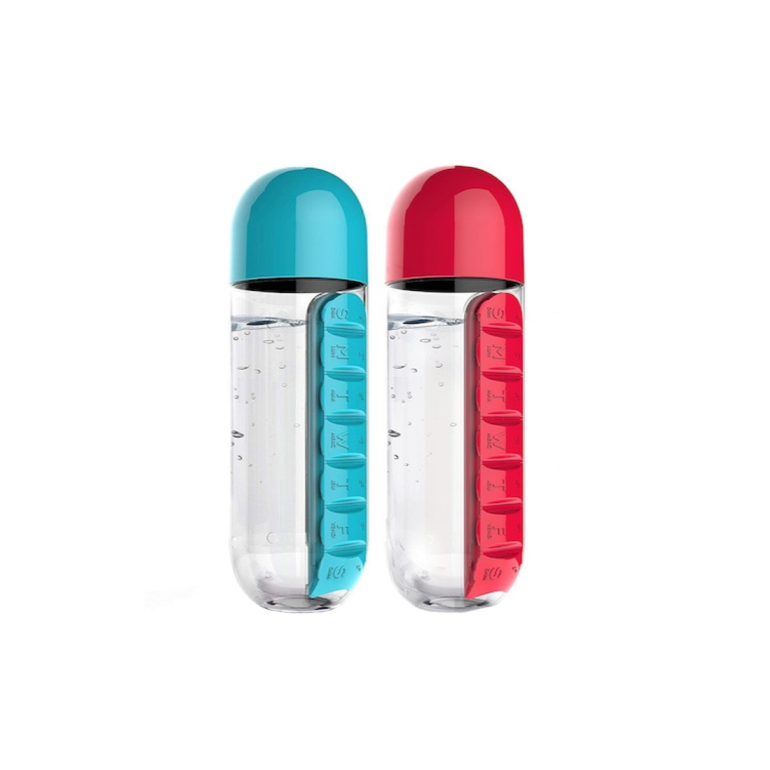 Moonval Water Bottle with Pill Organizer, Leakproof Daily Hydration Bottle with 7-Day Case