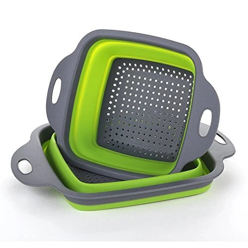 Moonval Foldable Silicone Colander Set of 2, Collapsible Kitchen Strainer with Handles