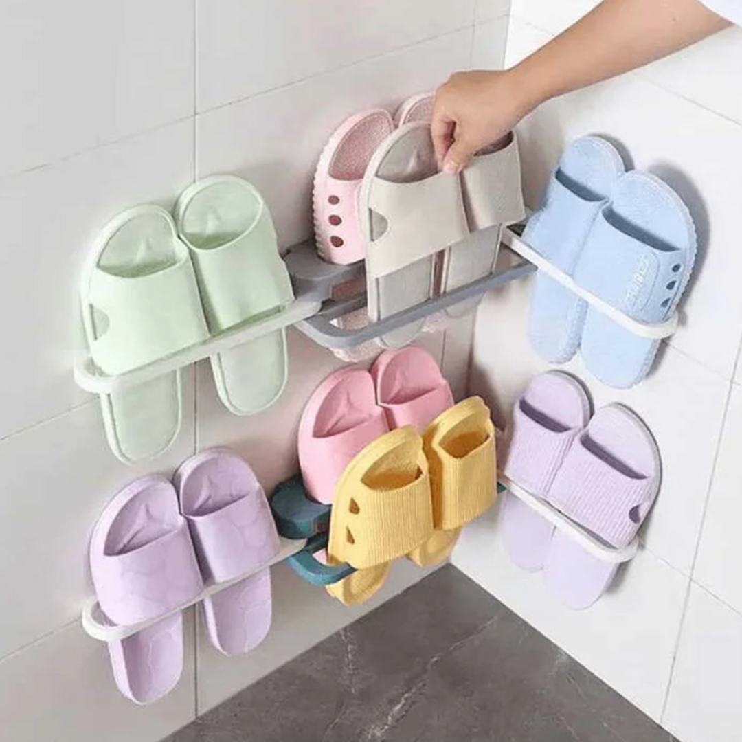 Moonval Wall-Mounted Slipper Holder Set of 2, Space-Saving Bathroom Shoe Organizer Rack