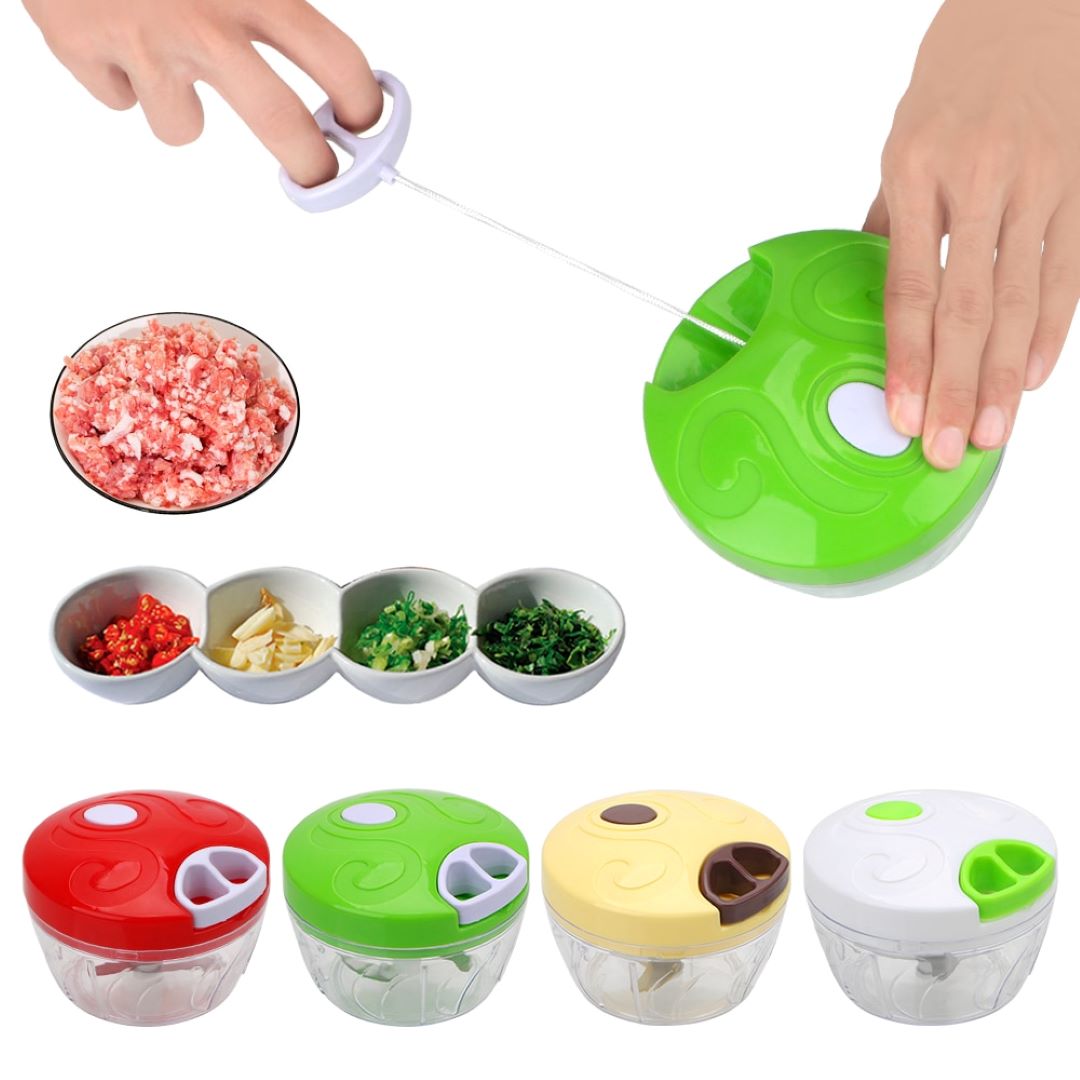 Moonval Manual Food Chopper, Pull Cord Vegetable & Herb Cutter with Stainless Steel Blades