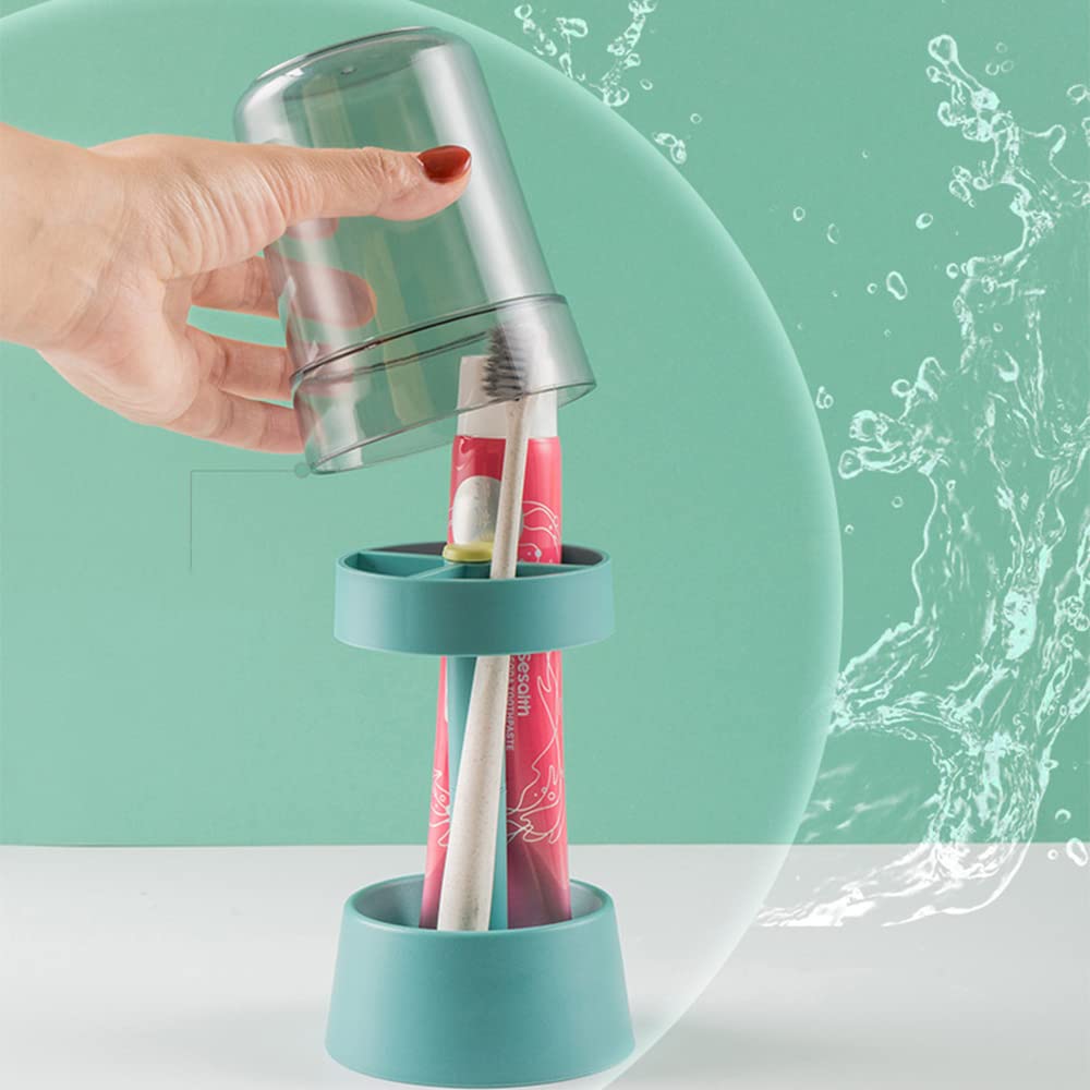 Moonval 3-in-1 Toothbrush Holder Stand, Dustproof Bathroom Organizer with Rinse Cup