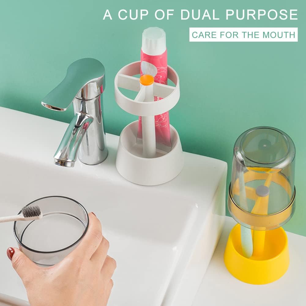 Moonval 3-in-1 Toothbrush Holder Stand, Dustproof Bathroom Organizer with Rinse Cup