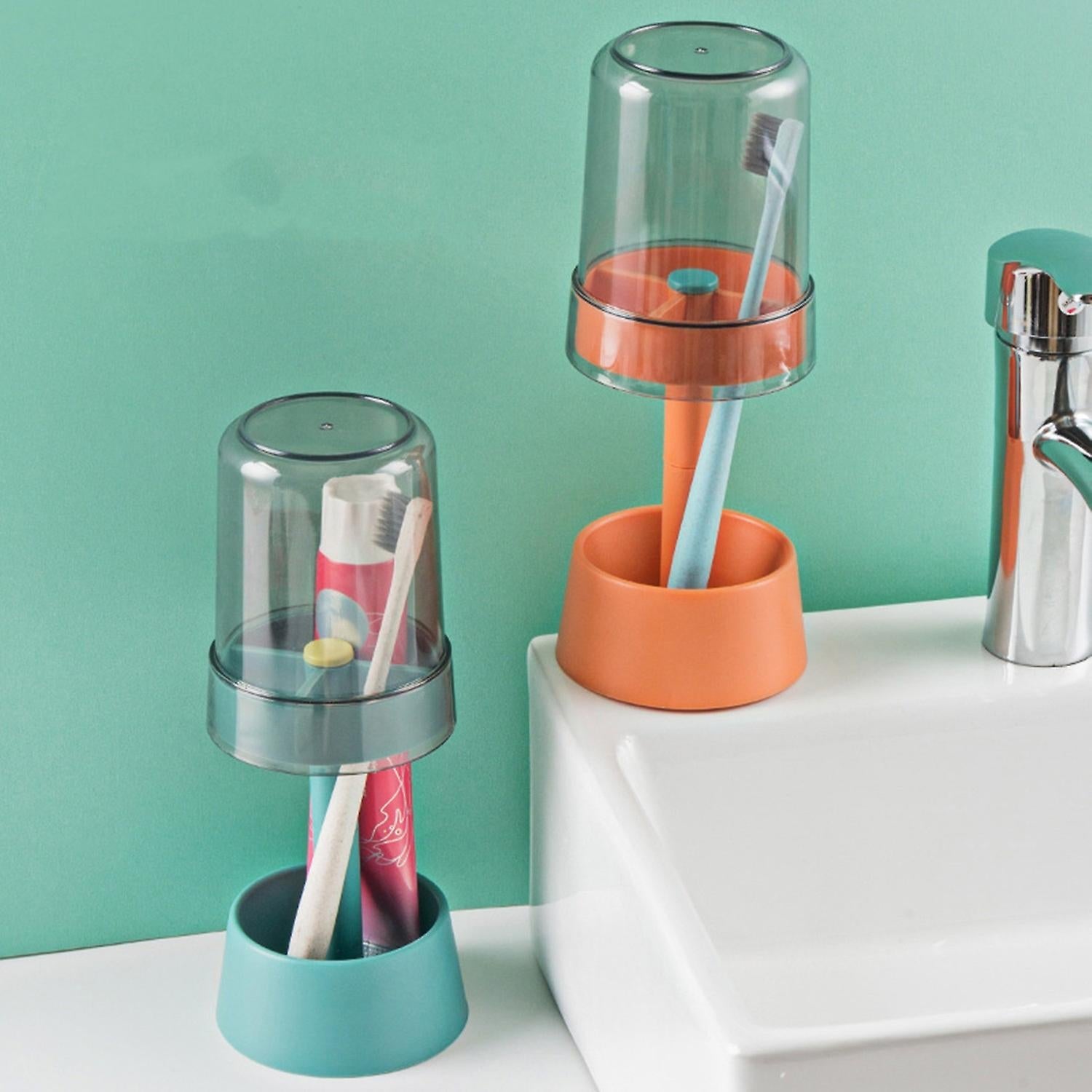 Moonval 3-in-1 Toothbrush Holder Stand, Dustproof Bathroom Organizer with Rinse Cup