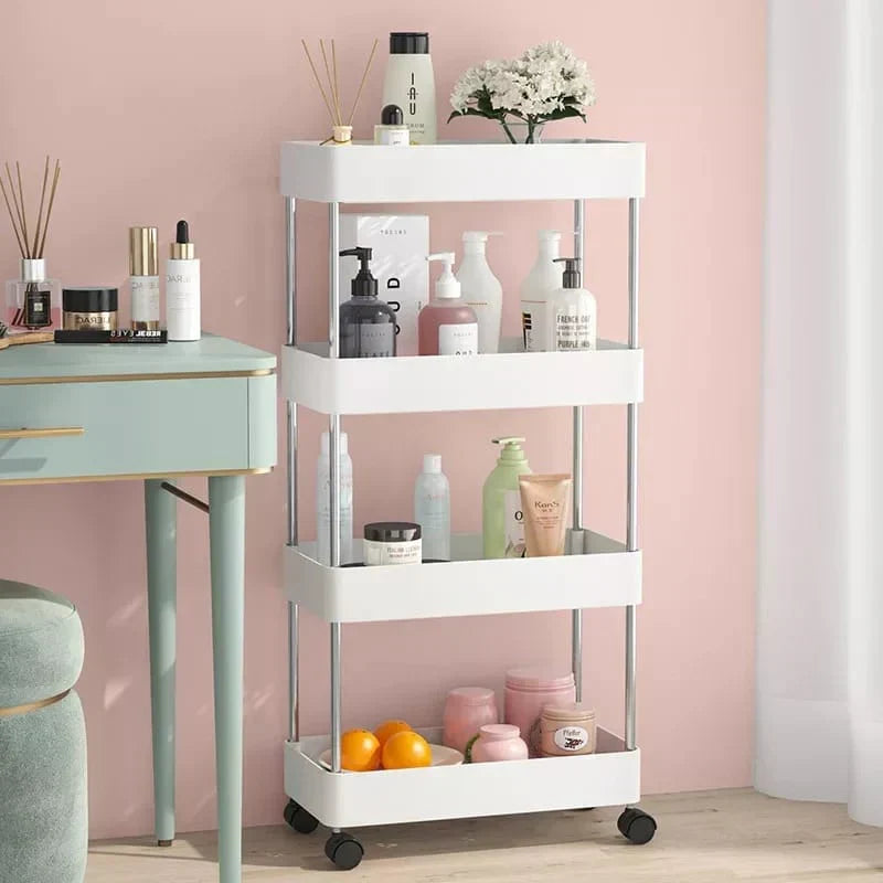 Moonval Slim 4-Tier Rolling Storage Cart, Space-Saving Mobile Organizer for Kitchen, Bathroom & Laundry