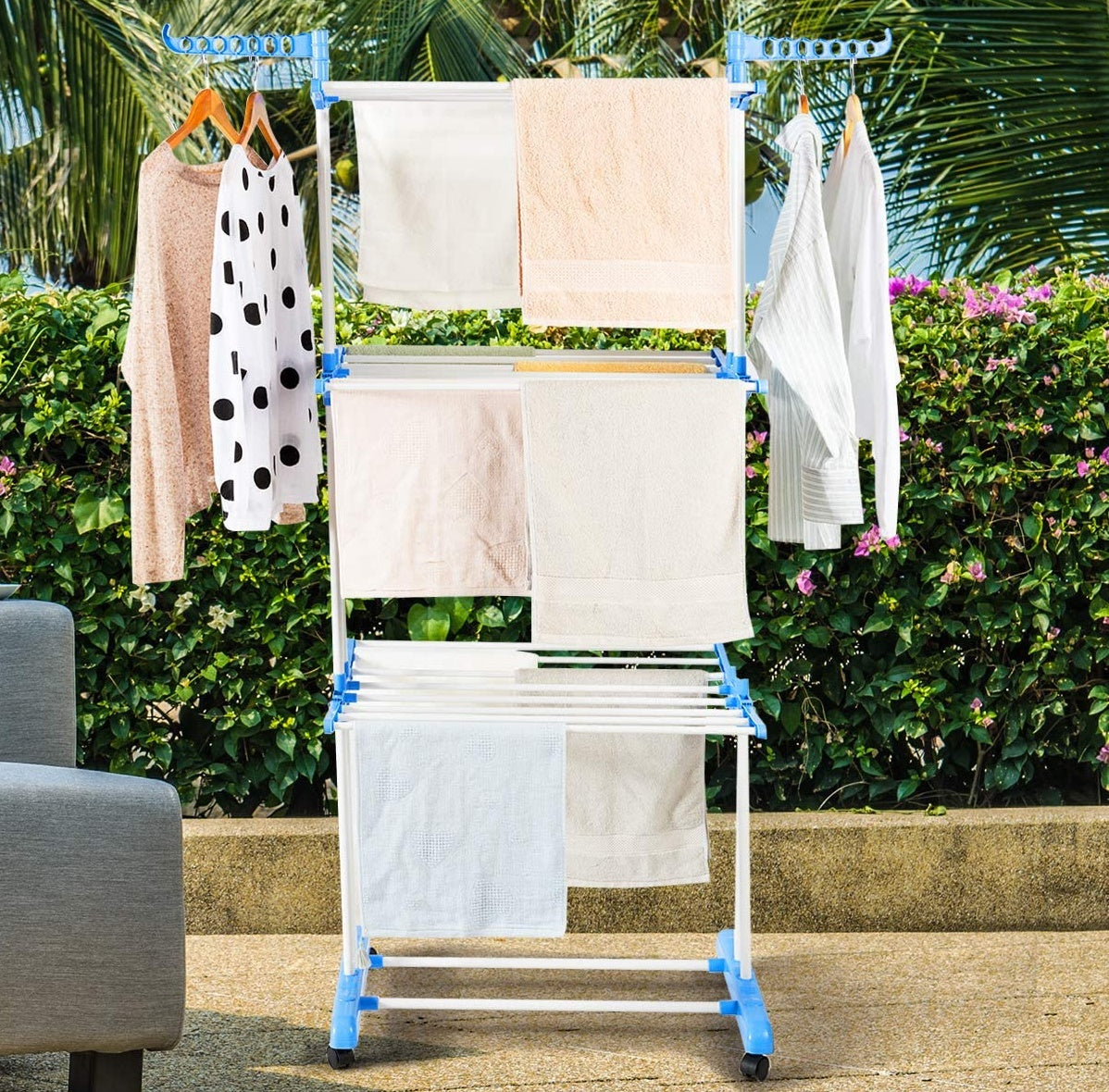 Moonval 3-Tier Foldable Clothes Drying Rack, Vertical Laundry Airer with Wheels 40kg