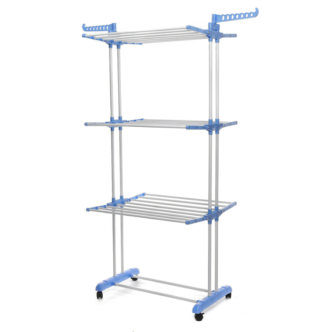 Moonval 3-Tier Foldable Clothes Drying Rack, Vertical Laundry Airer with Wheels 40kg