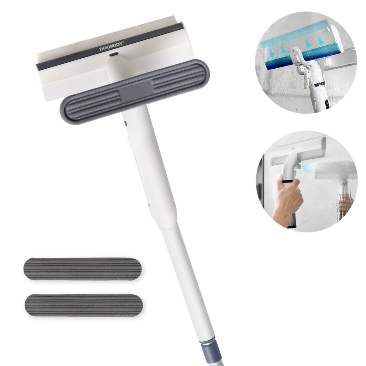 Moonval 2-in-1 Window Cleaning Mop, Adjustable Squeegee & Microfiber Cleaner for Glass Windows