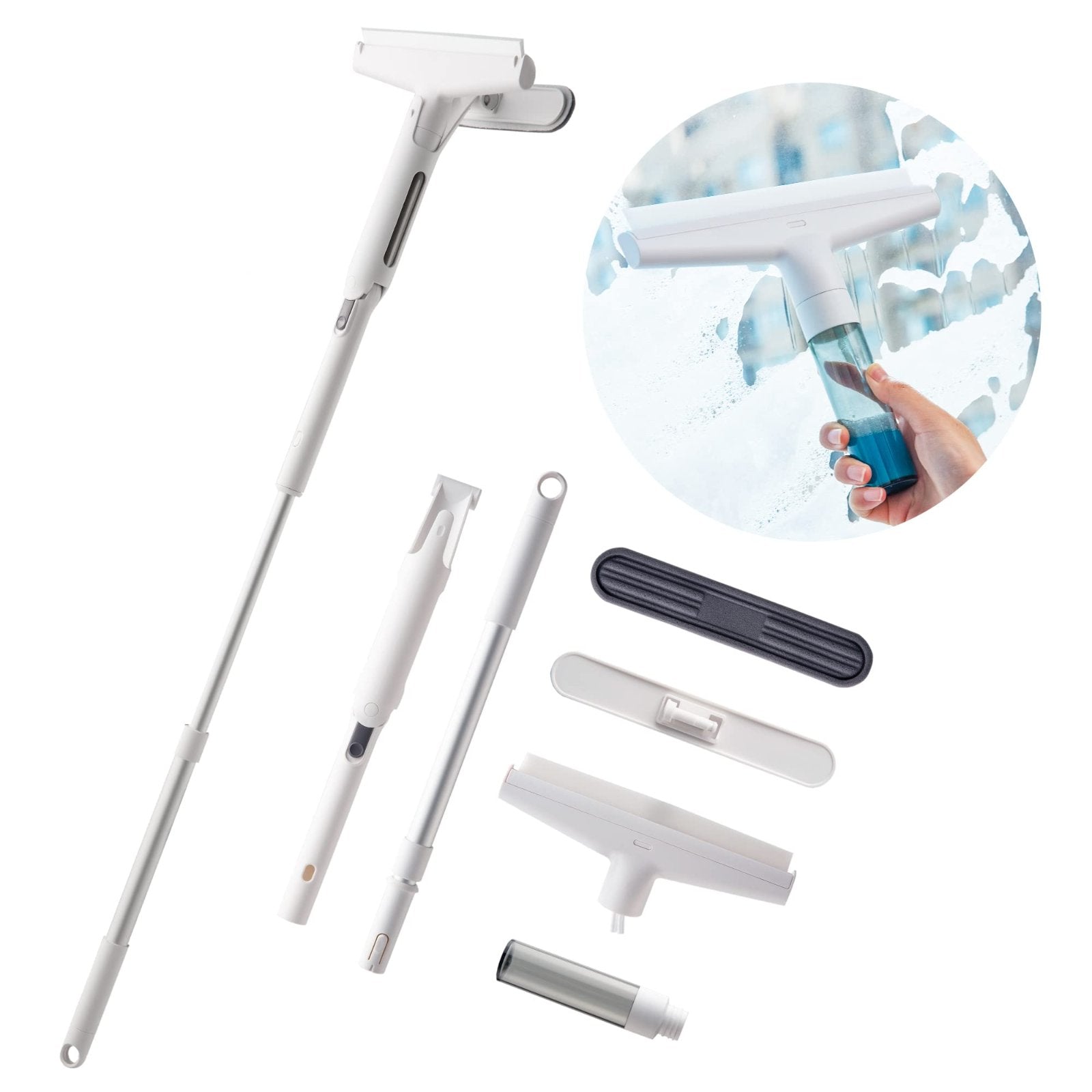 Moonval 2-in-1 Window Cleaning Mop, Adjustable Squeegee & Microfiber Cleaner for Glass Windows