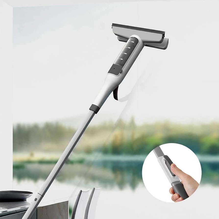 Moonval 2-in-1 Window Cleaning Mop, Adjustable Squeegee & Microfiber Cleaner for Glass Windows